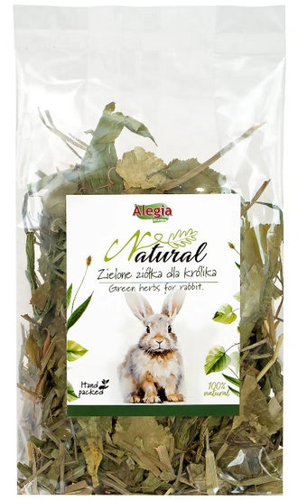 Alegia Natural zielone ziółka dla królika 100 g – ręcznie pakowana mieszanka z babką i brzozą
