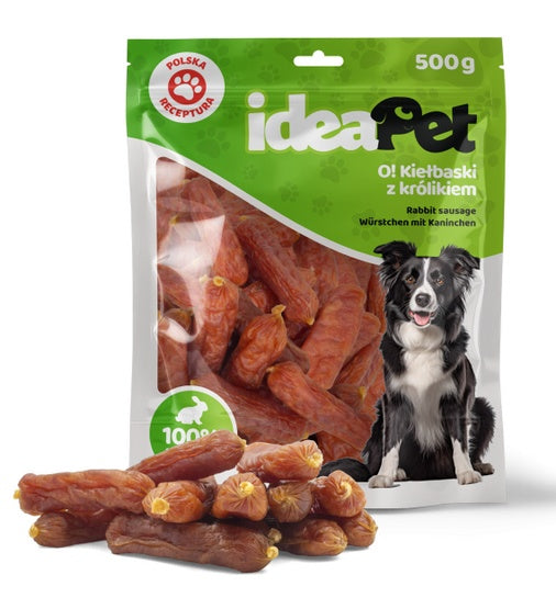 Ideapet kiełbaski z królikiem 500 g – lekkostrawna nagroda treningowa
