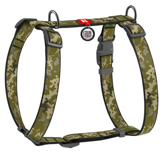 Collar WauDog Nylon Szelki nylonowe anatomiczne w kształcie litery H, z QR-paszportem, plastikowy fastex, wzór MILITARY, rozmiar M 20mm - Image 1