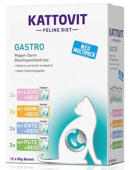 Kattovit Feline Diet Gastro multipack 12×85 g – 4 smaki na wrażliwy przewód pokarmowy