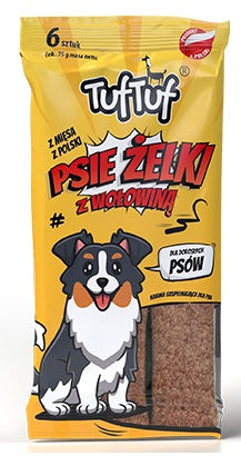 TUF TUF psie żelki paski z wołowiną 6 szt. - sprężyste, miękkie paski treningowe - Image 1