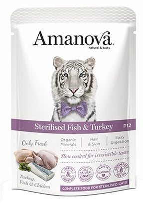 Amanova Cat Sterilised Fish & Turkey – biała ryba i indyk saszetka 85g [P12]