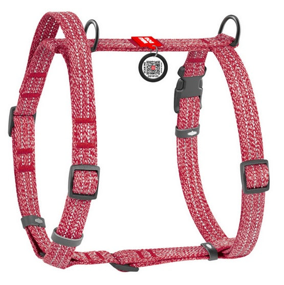 Collar WauDog Re-Cotton Szelki z rączką z regenerowanej bawełny anatomiczne w kształcie litery H, odblaskowe z QR-paszportem, plastikowy fastex, S czerwone - Image 1