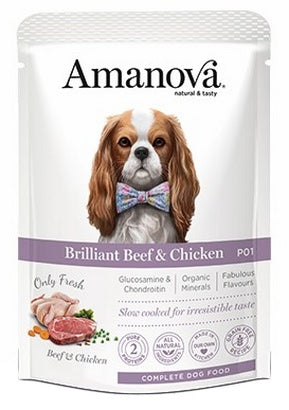 Amanova Dog Adult Brilliant Beef & Chicken – świeże mięso wołowe i kurczak w saszetce 100 g