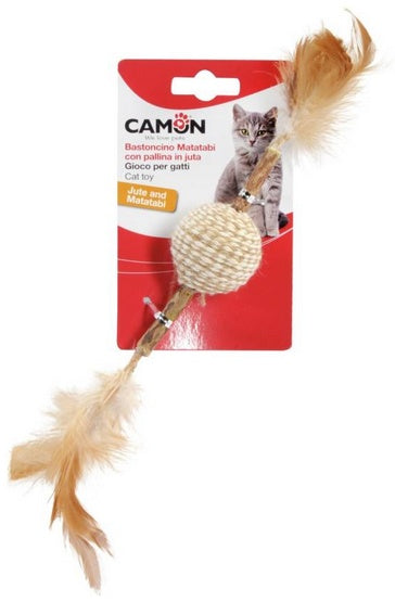 Camon Cat Toy Matatabi kij z piłką jutową – podwójna stymulacja do gryzienia i zabawy