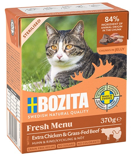 Bozita Sterilised z Extra Kurczakiem i wołowiną kawałki w galaretce kartonik 370g - Image 1