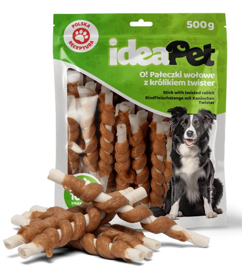 IdeaPet pałeczki wołowe z królikiem Twister 500g – skręcany gryzak o wysokiej zawartości białka