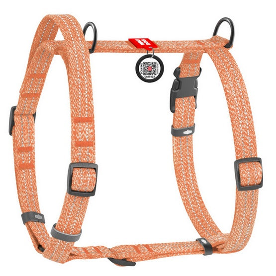 Collar WauDog Re-Cotton Szelki z rączką z regenerowanej bawełny anatomiczne w kształcie litery H, odblaskowe z QR-paszportem, plastikowy fastex, M pomarańczowe - Image 1