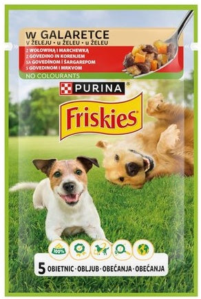 Friskies Dog Adult wołowina i marchewka w galaretce saszetka 85 g – apetyczne kawałki w galaretce