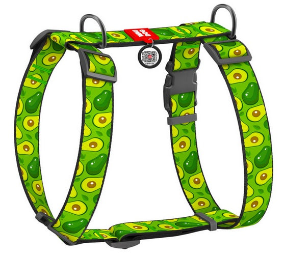 Collar WauDog Nylon Szelki nylonowe anatomiczne w kształcie litery H, z QR-paszportem, plastikowy fastex, wzór AWOKADO, rozmiar XL 35mm - Image 1