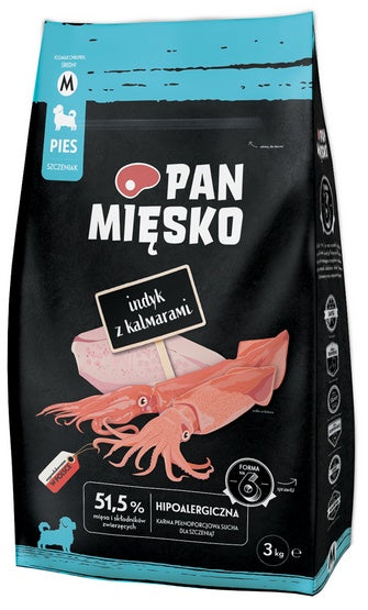 Pan Mięsko Karma sucha dla szczeniąt – indyk i kalmary chrupki M 3kg