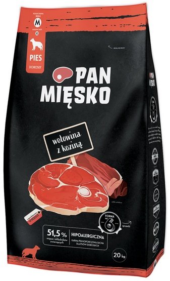 Pan Mięsko Karma sucha dla psa – wołowina i kozina chrupki M 20kg