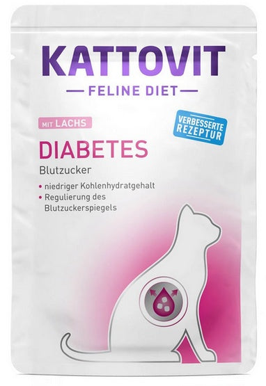 Kattovit Feline Diet Diabetes łosoś saszetka 85g – wsparcie kontroli glukozy i masy ciała