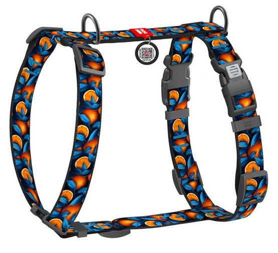 Collar WauDog Nylon Szelki nylonowe anatomiczne w kształcie litery H, z QR-paszportem, plastikowy fastex, wzór POMARAŃCZE, rozmiar M 20mm - Image 1
