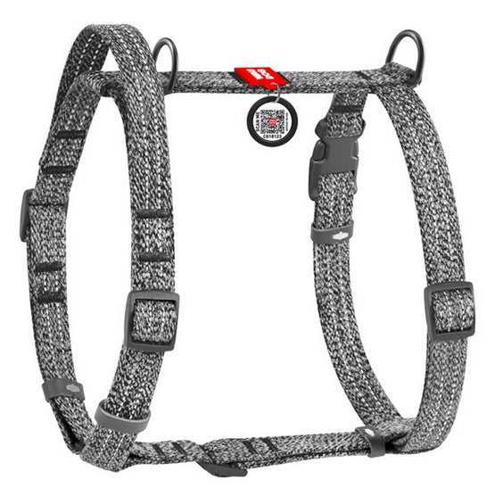 Collar WauDog Re-Cotton Szelki z rączką z regenerowanej bawełny anatomiczne w kształcie litery H, odblaskowe z QR-paszportem, plastikowy fastex, L szare - Image 1