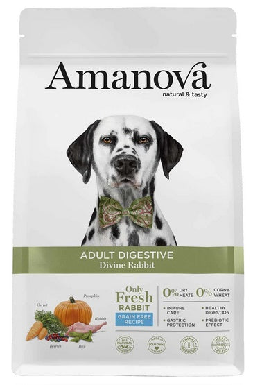 Amanova Dog Adult Digestive Divine Rabbit 10 kg – monobiałkowa receptura z 64% świeżego królika