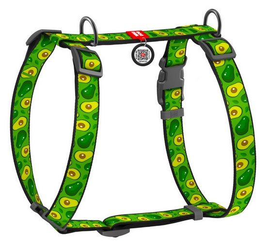 Collar WauDog Nylon Szelki nylonowe anatomiczne w kształcie litery H, z QR-paszportem, plastikowy fastex, wzór AWOKADO, rozmiar M 20mm - Image 1
