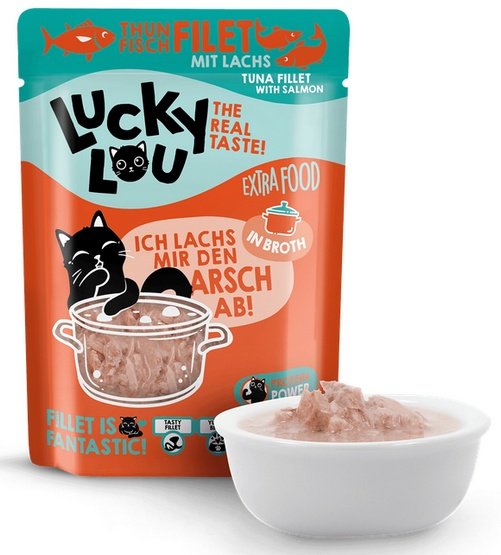 Lucky Lou Extrafood tuńczyk & łosoś w bulionie - soczyste filety bez zbóż - Image 1