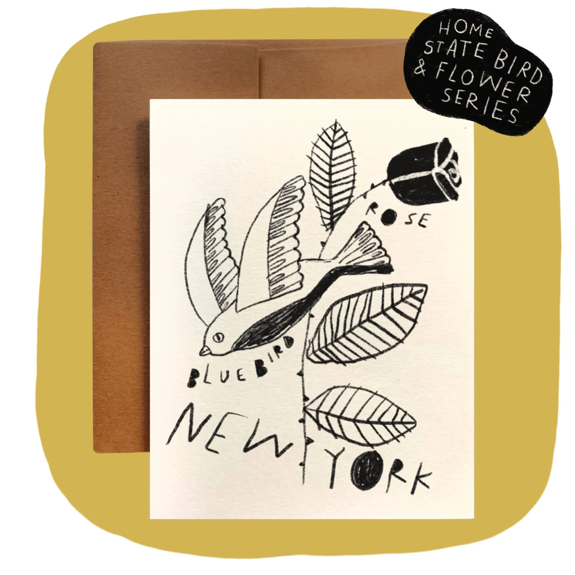 NEW YORK State Flower & Bird Greeting Card - Image 1