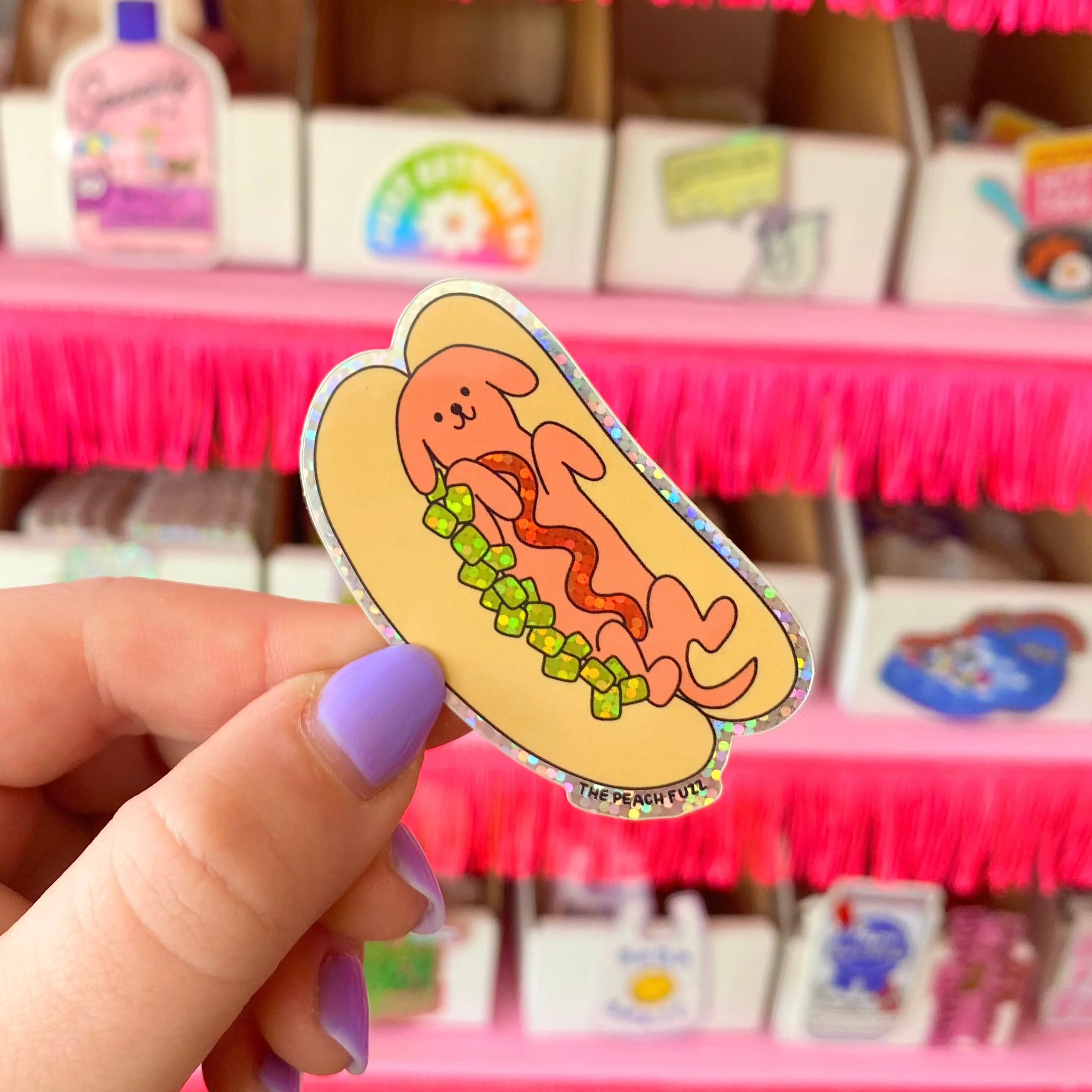 Hot Doggy Dog Glitter Sticker - Image 1