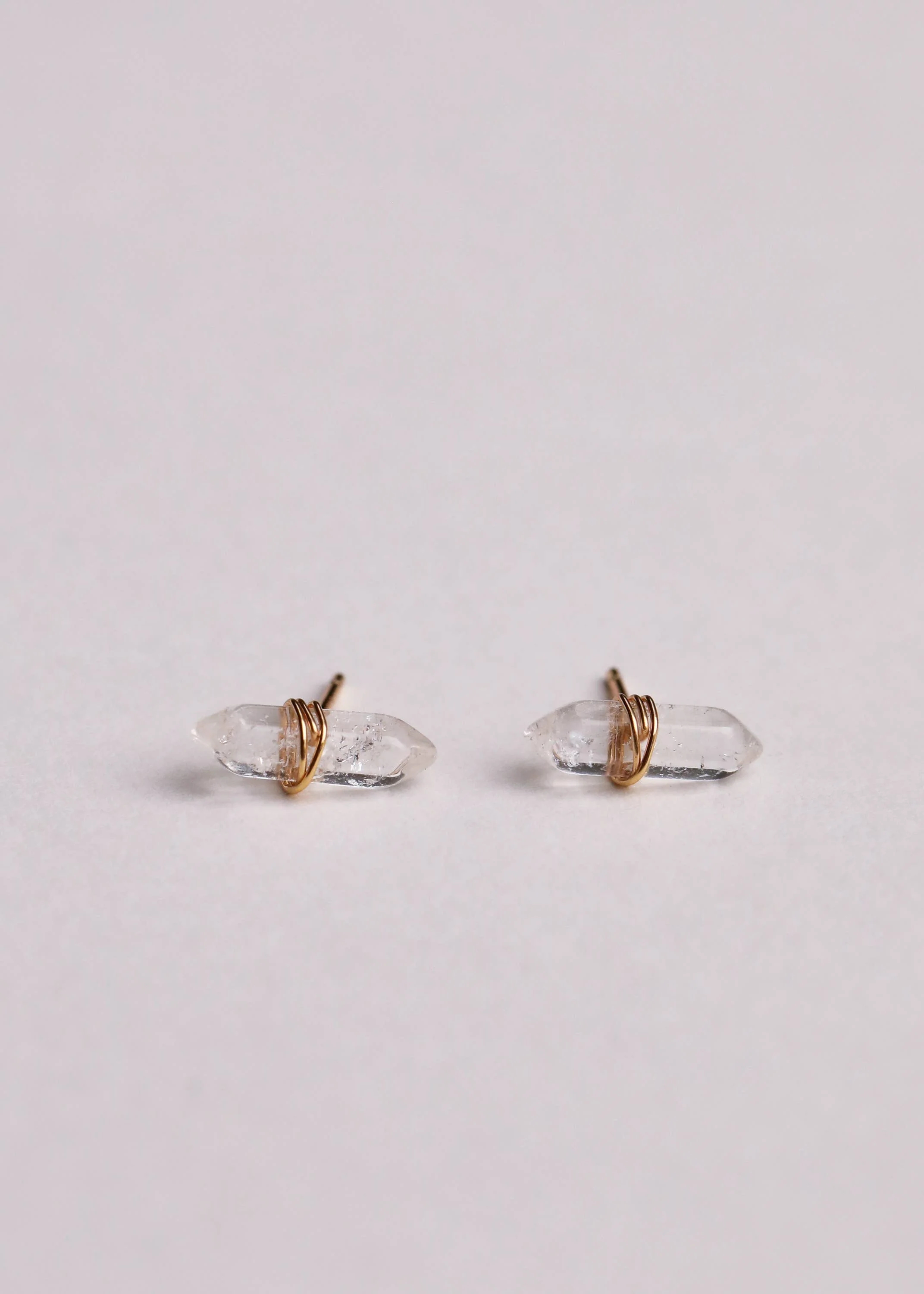 Mineral Point - Clear Quartz - Gold Wire Wrapped Earrings - Image 2
