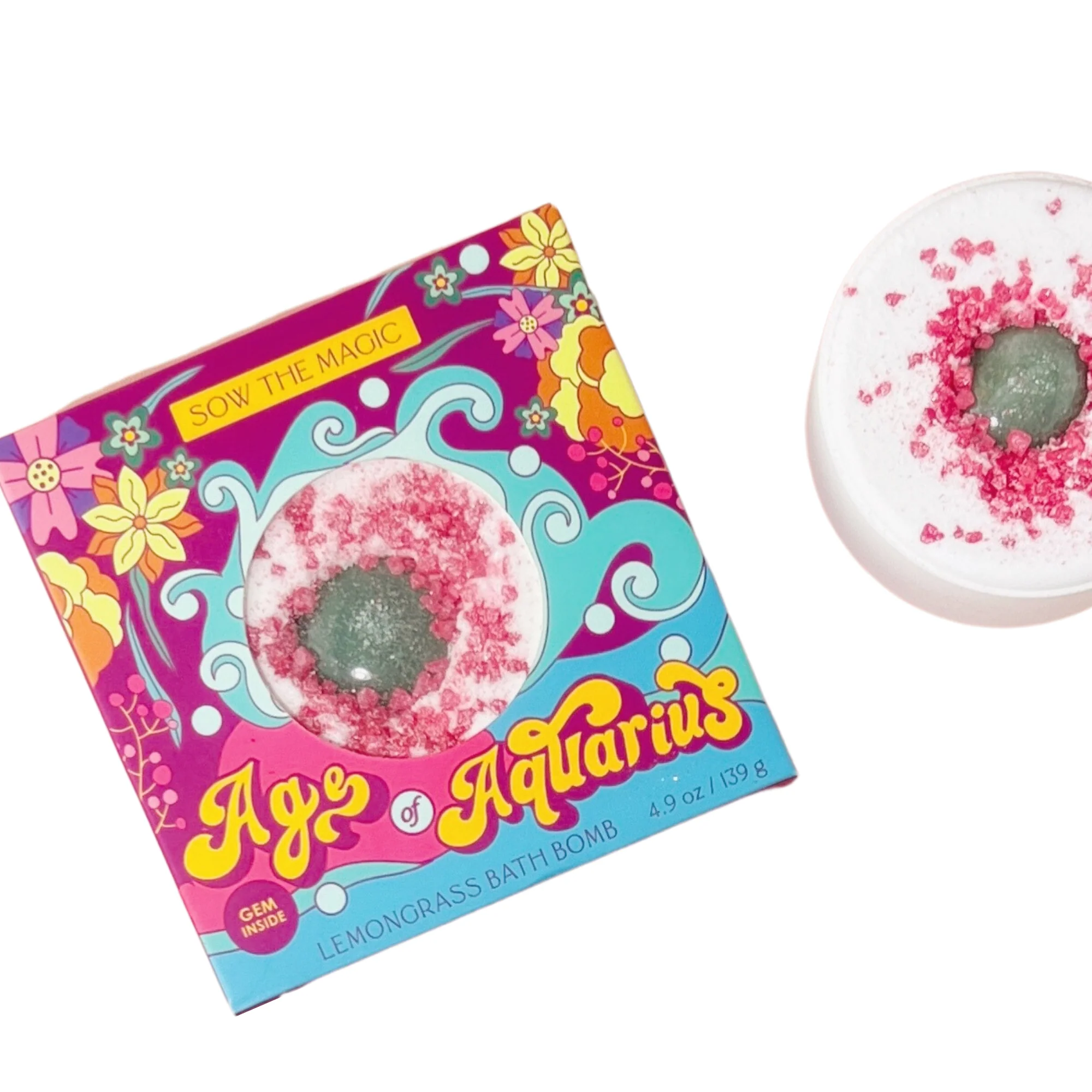 Age of Aquarius Lemongrass Bath Bomb with Aventurine - Image 1