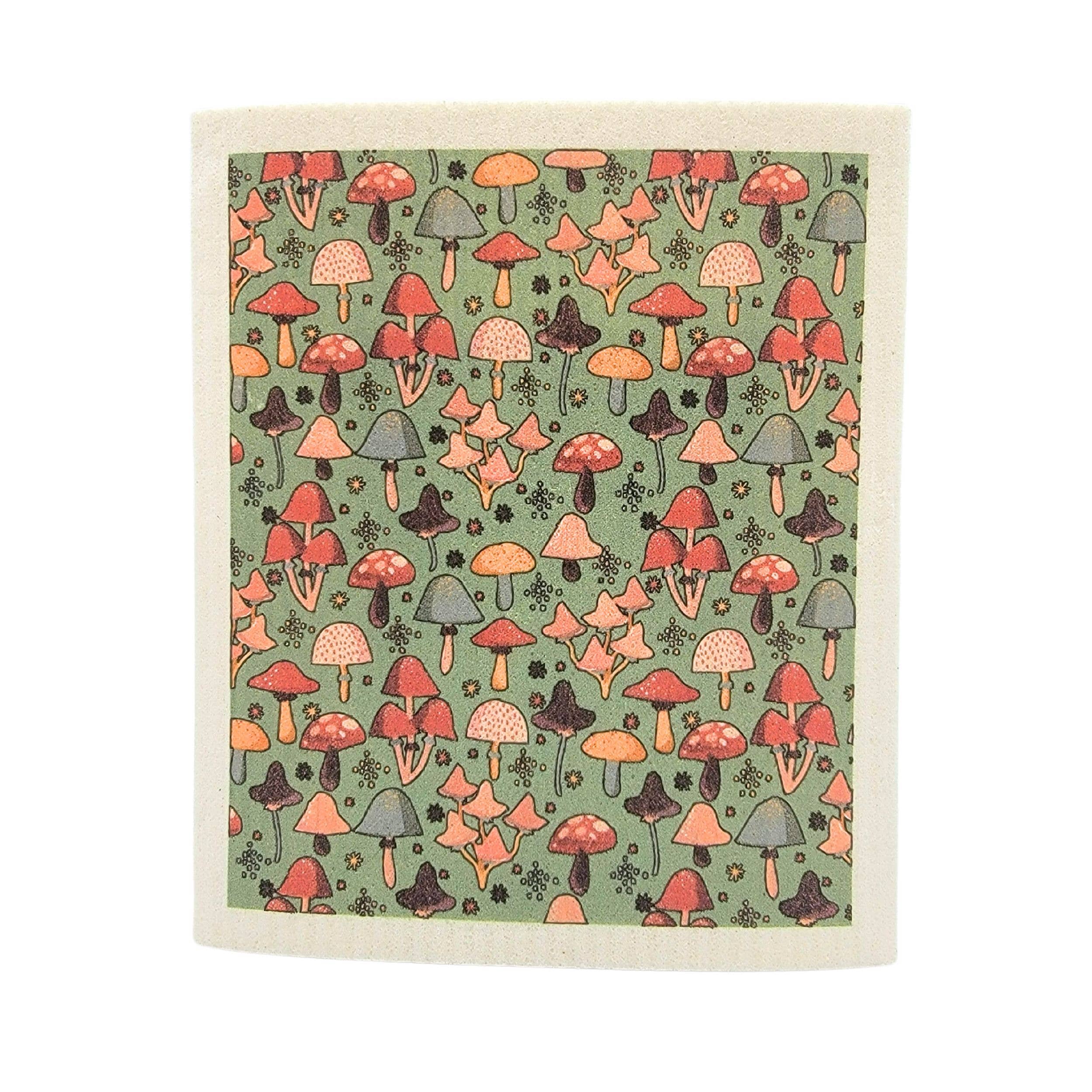 Sage Fall Mushroom Pattern Swedish Dishcloth - Fall Decor - Image 1