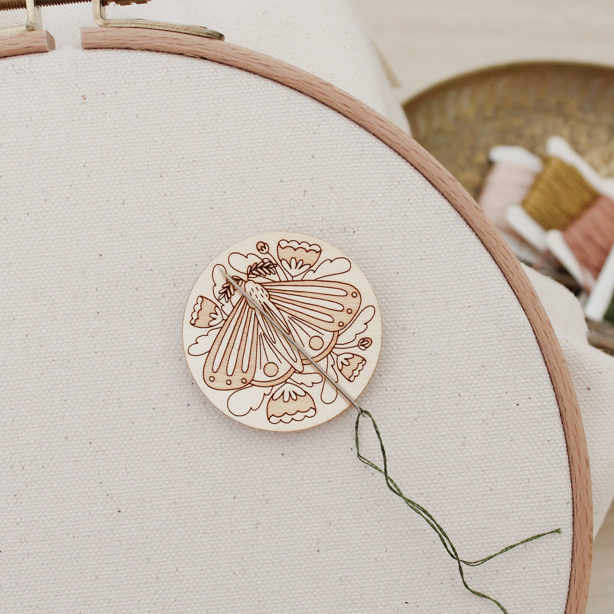 Wood Moth Needle Minder, Nature Themed Sewer's Gift - Image 1