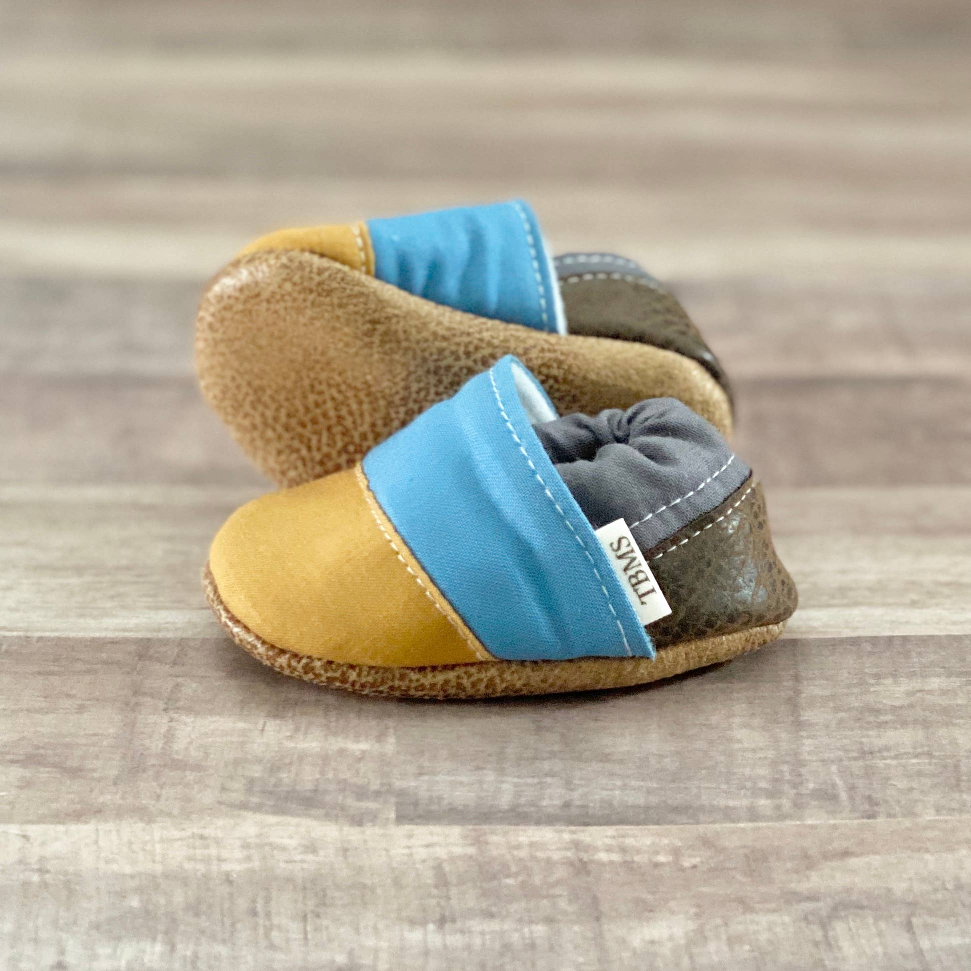 Mustard, Blue, and Gray Angled Moccasins - Image 2