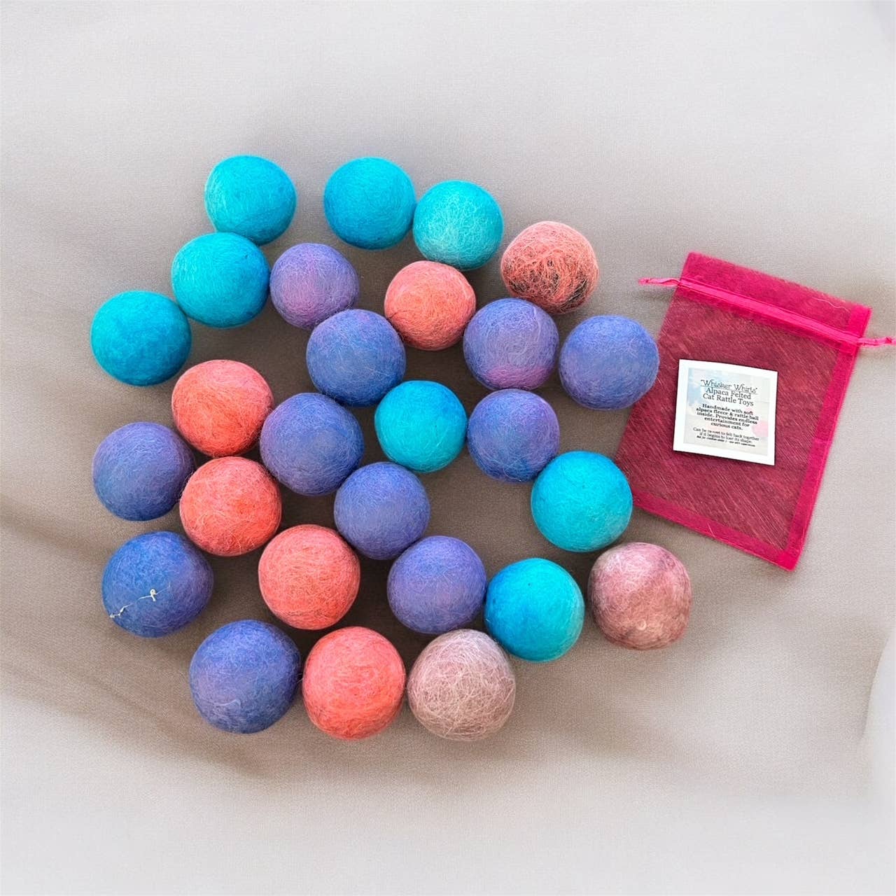 100% Alpaca Wool Cat Rattle Balls – Assorted Colors, 2-Pack - Image 2