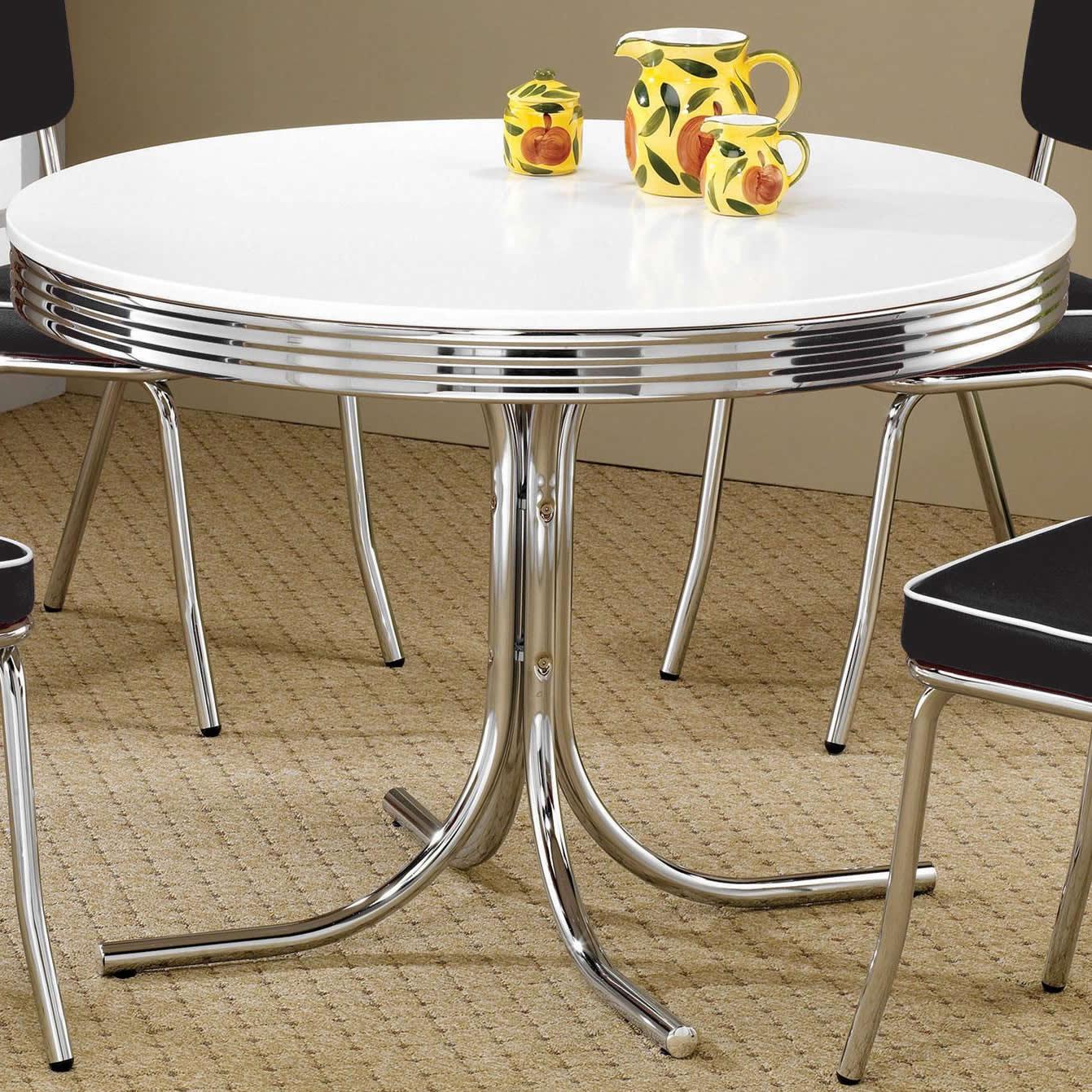 Coaster Furniture Retro 2388 Round 42-inch Wood Top Dining Table - White and Chrome - Image 1