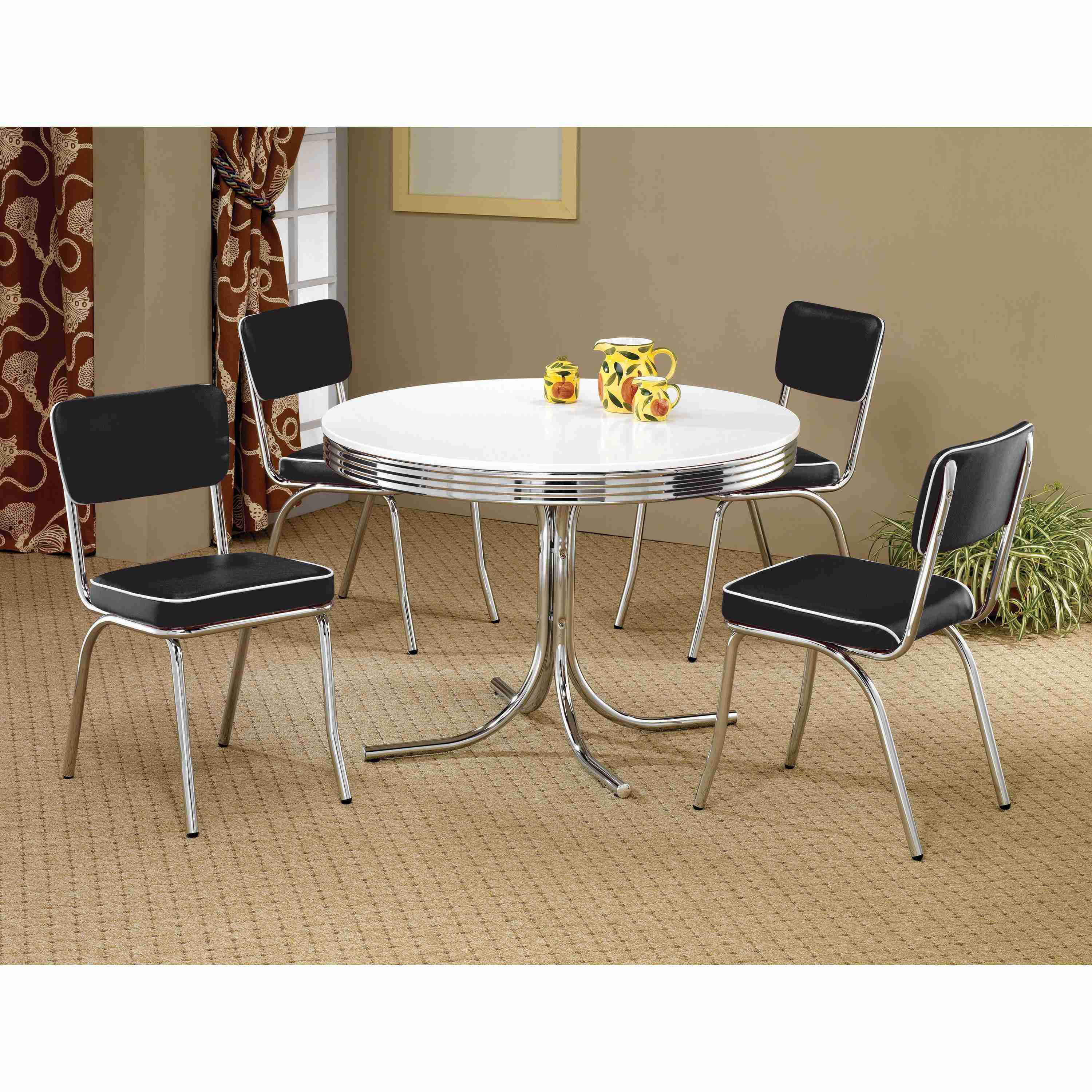 Coaster Furniture Retro 2388 Round 42-inch Wood Top Dining Table - White and Chrome - Image 2