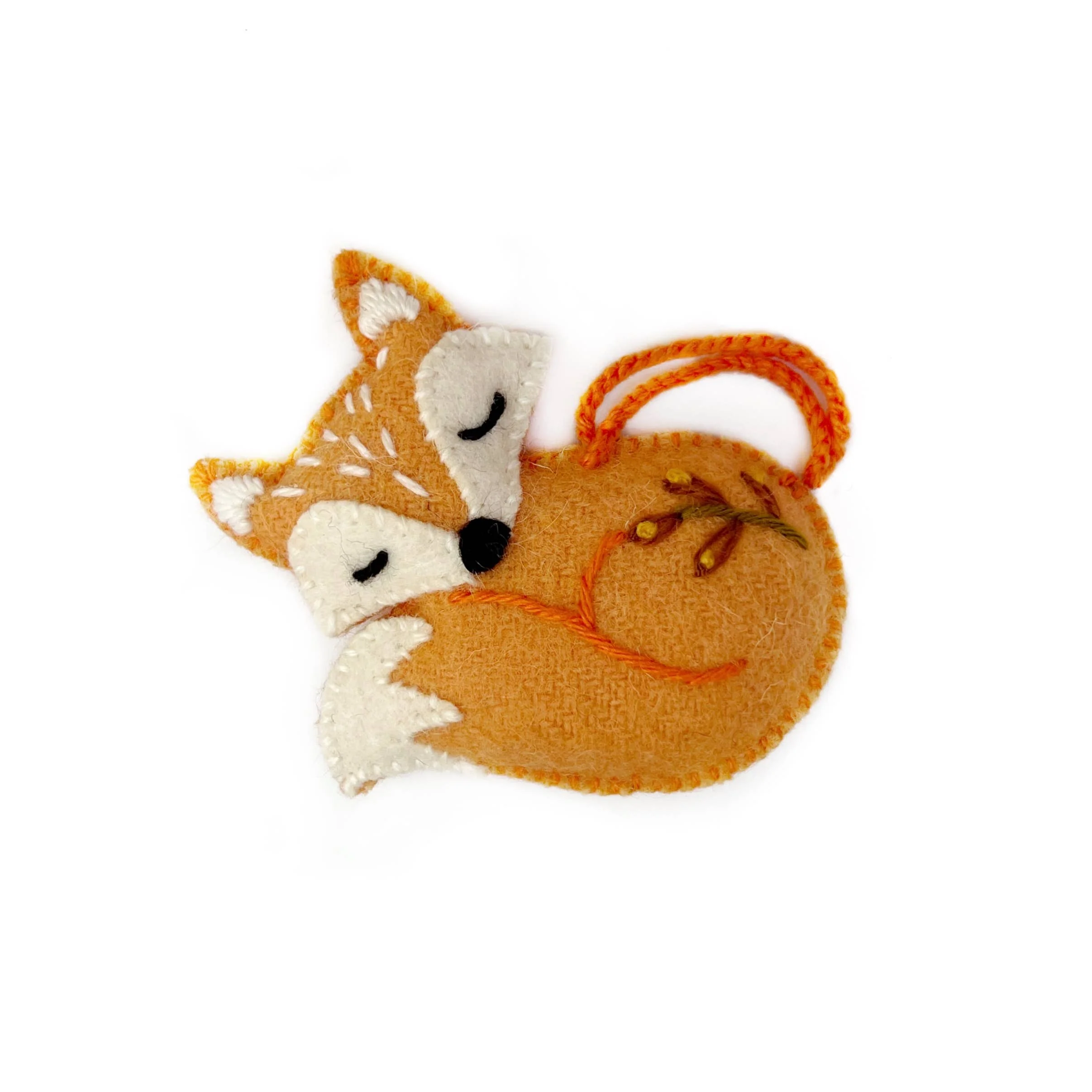Sleeping Fox Embroidered Wool Christmas Ornament - Image 2