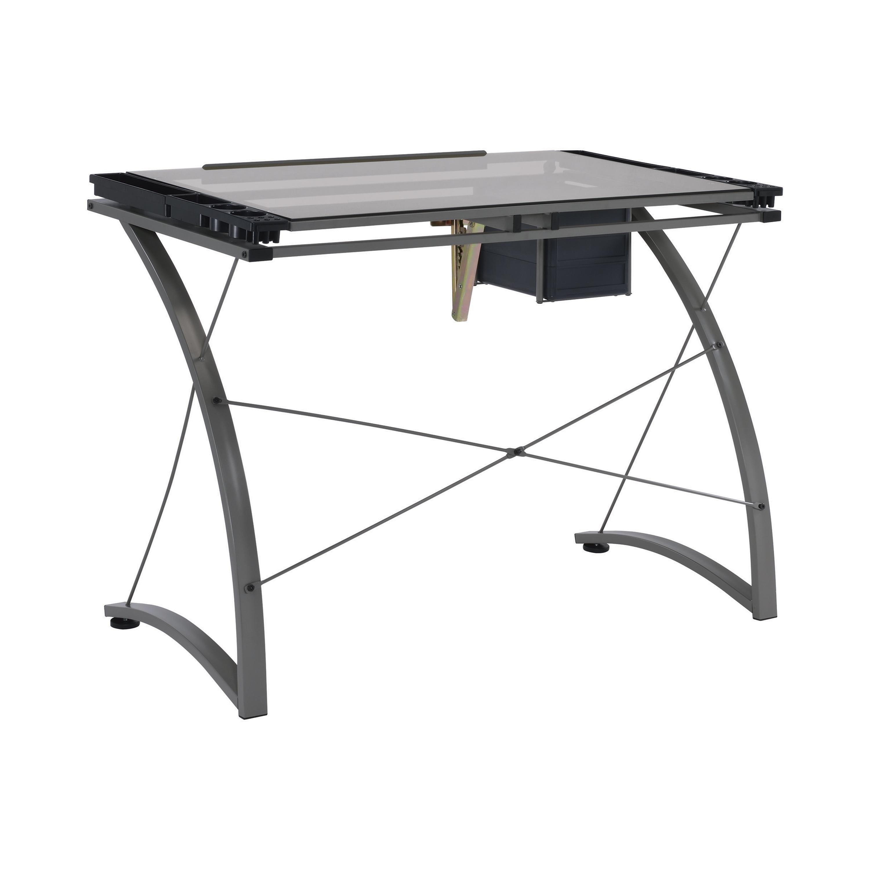 Coaster Furniture Melo 800986 41-inch Glass Top Drafting Table with Storage - Silver - Image 1