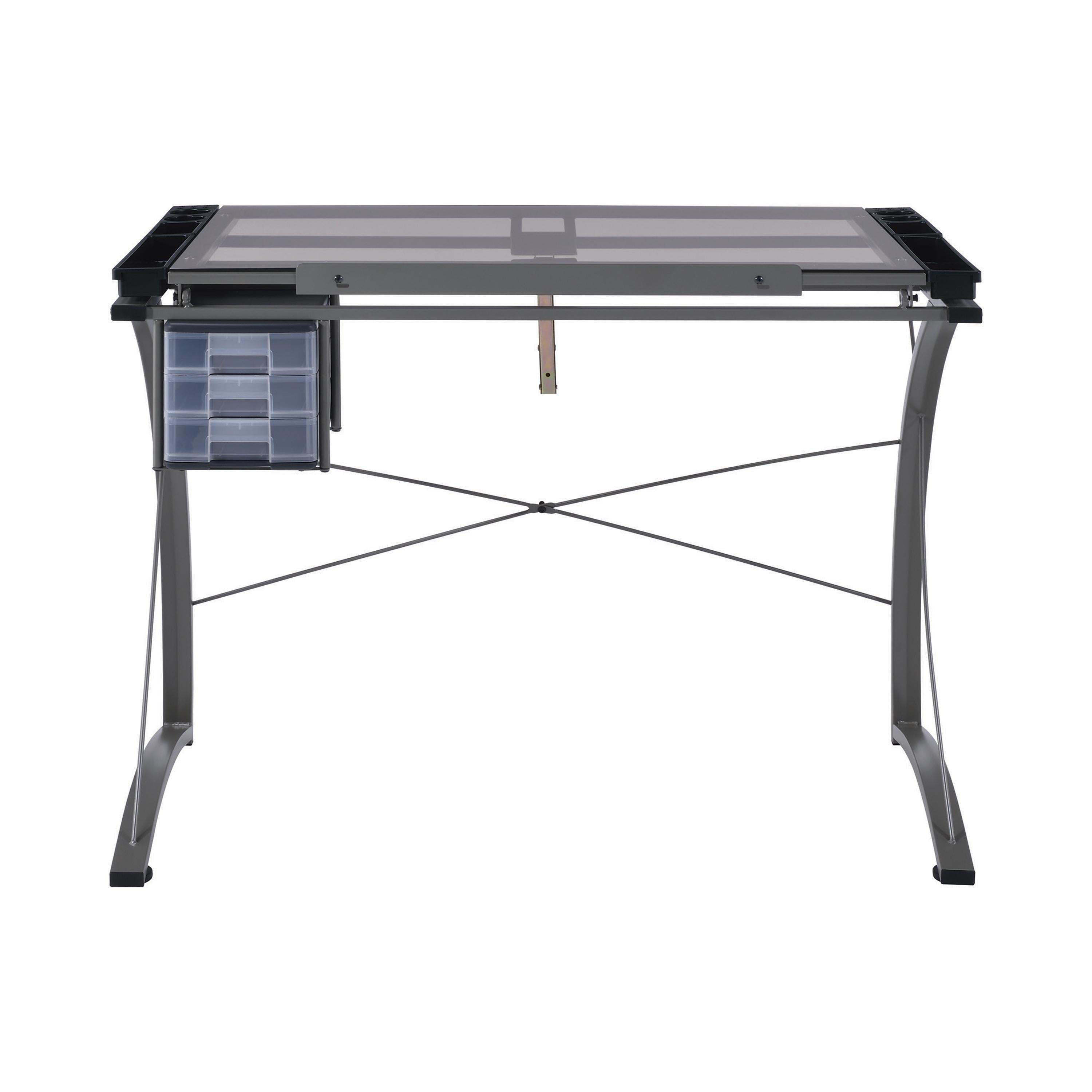Coaster Furniture Melo 800986 41-inch Glass Top Drafting Table with Storage - Silver - Image 2