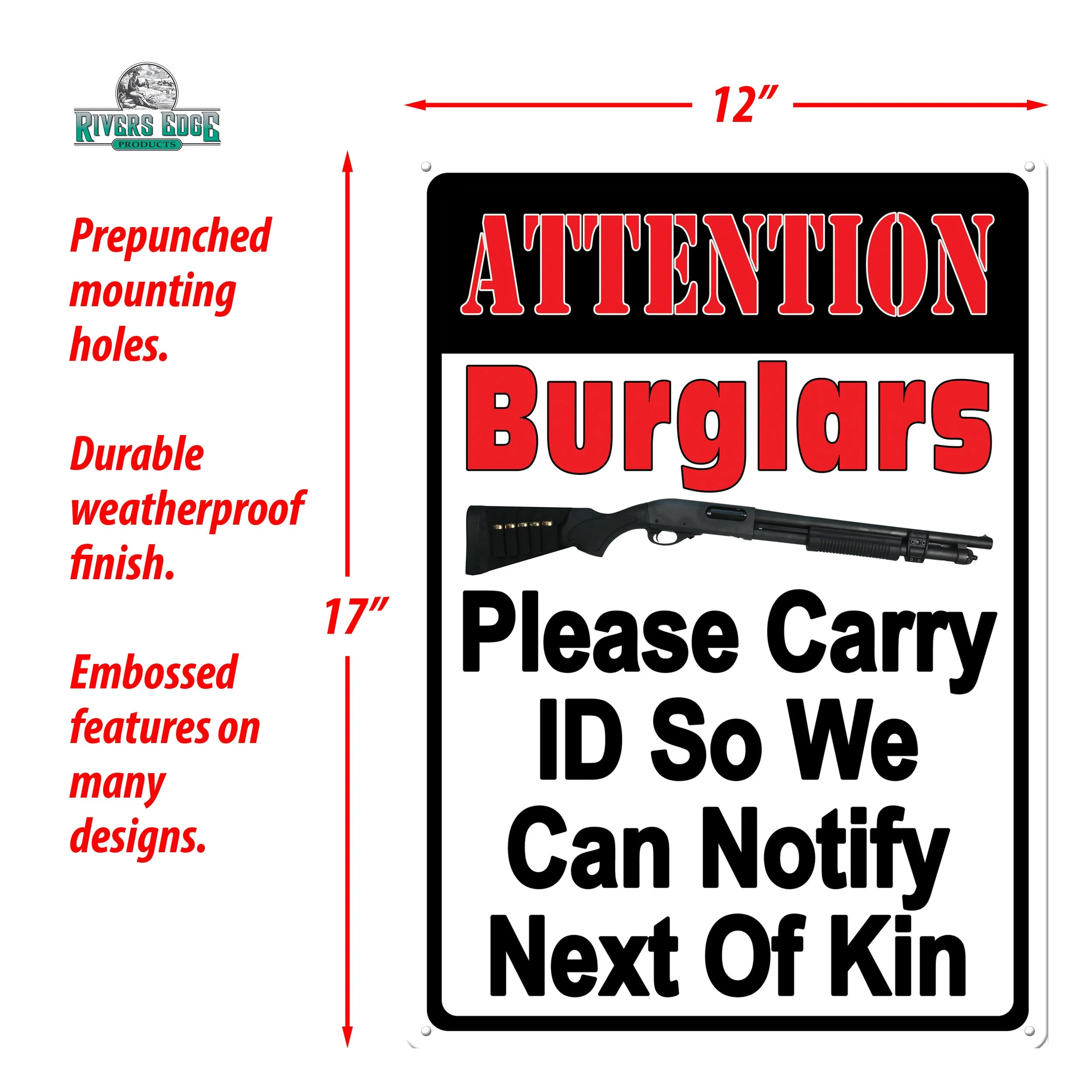 Tin Sign 12in x 17in-Attention Burglers - Image 3