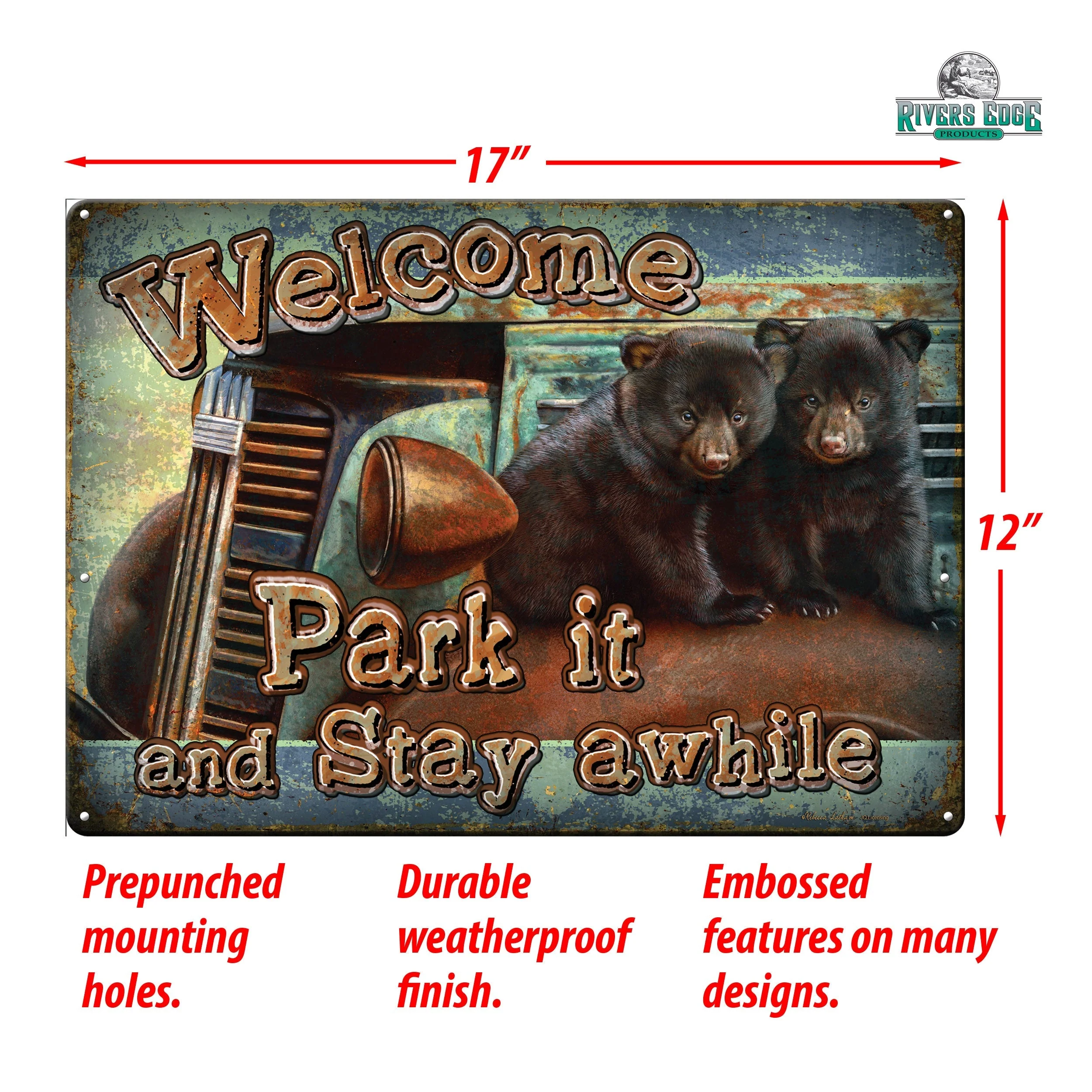 Tin Sign 12in x 17in-Park It Bear - Image 2
