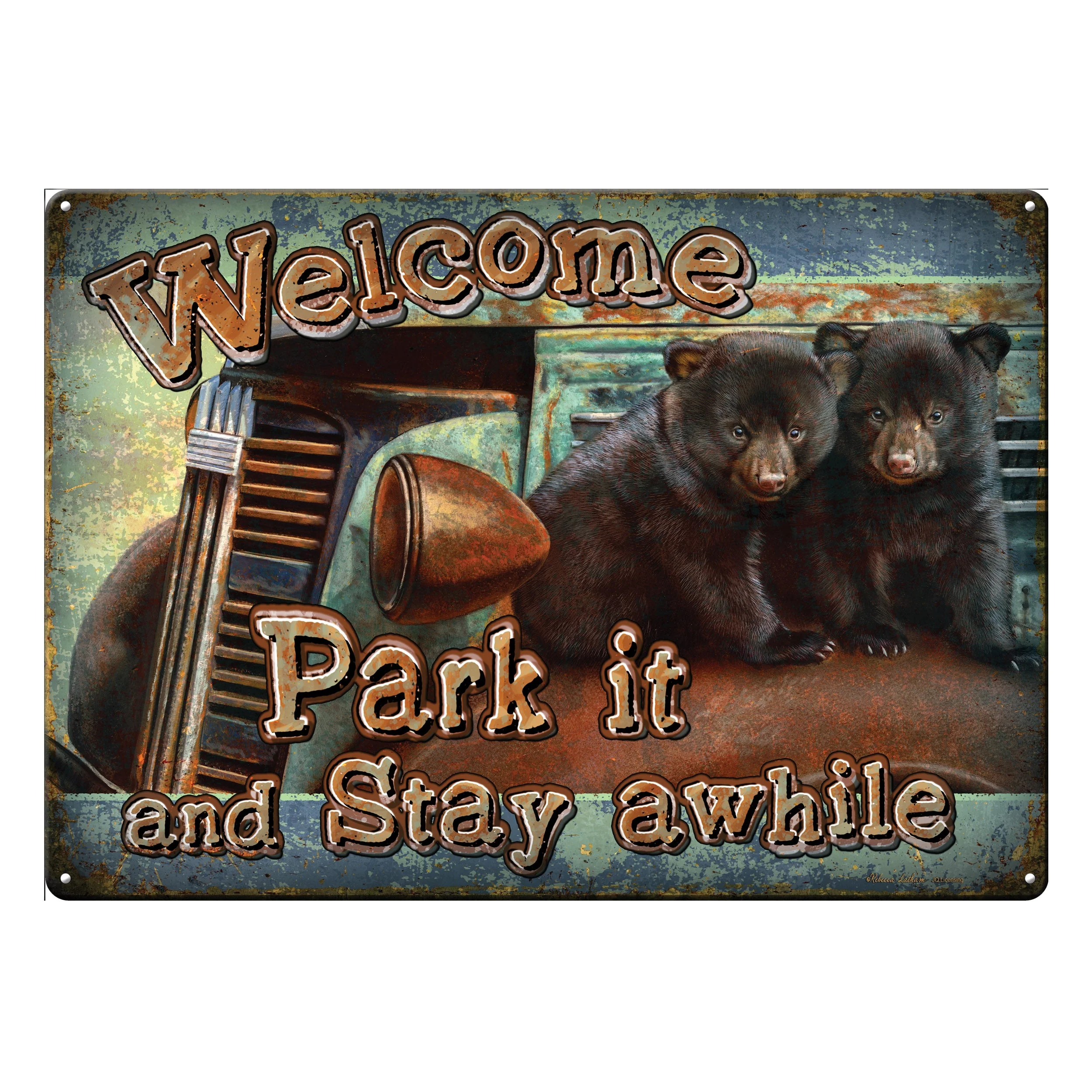 Tin Sign 12in x 17in-Park It Bear - Image 1
