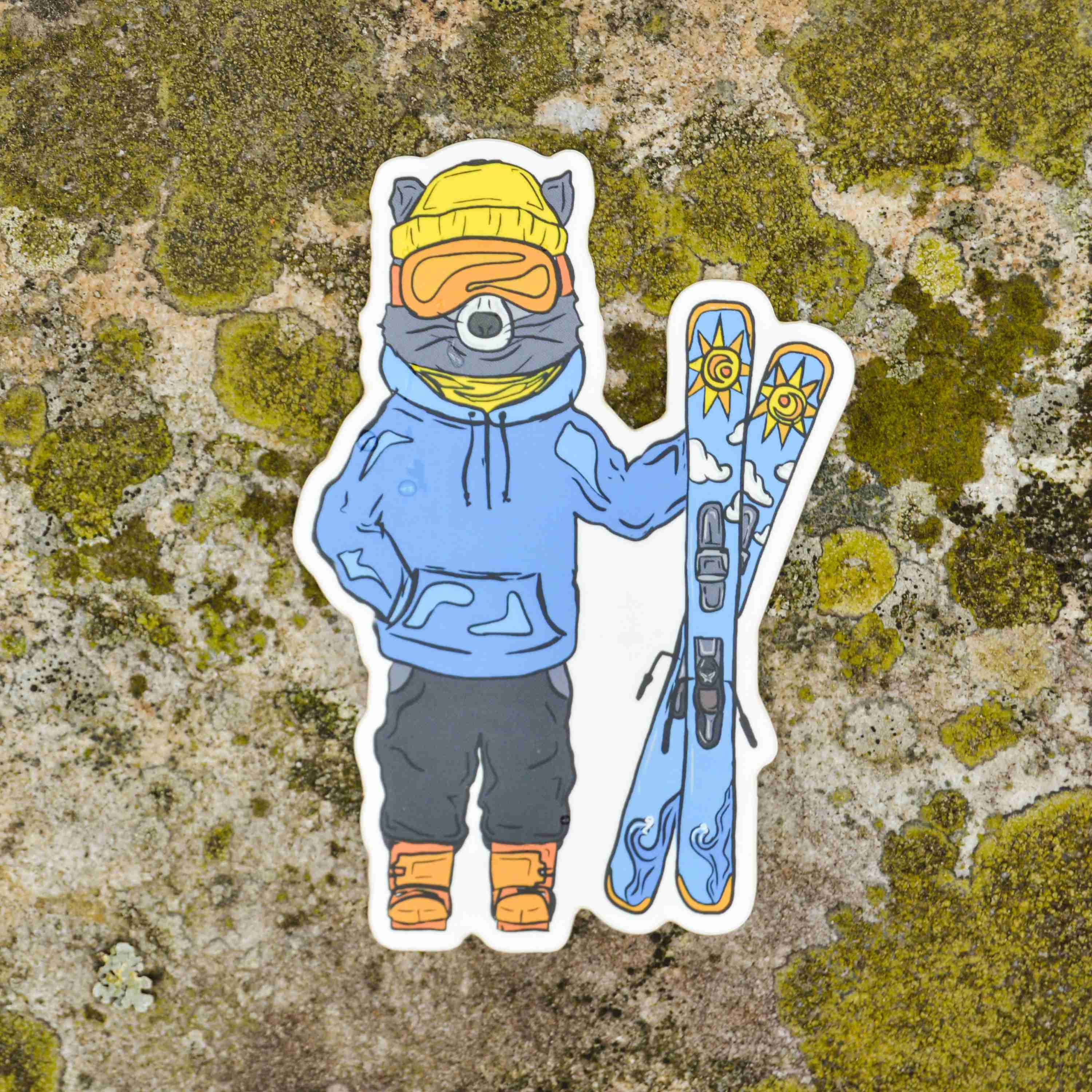 Skiing Raccoon Sticker - Image 2