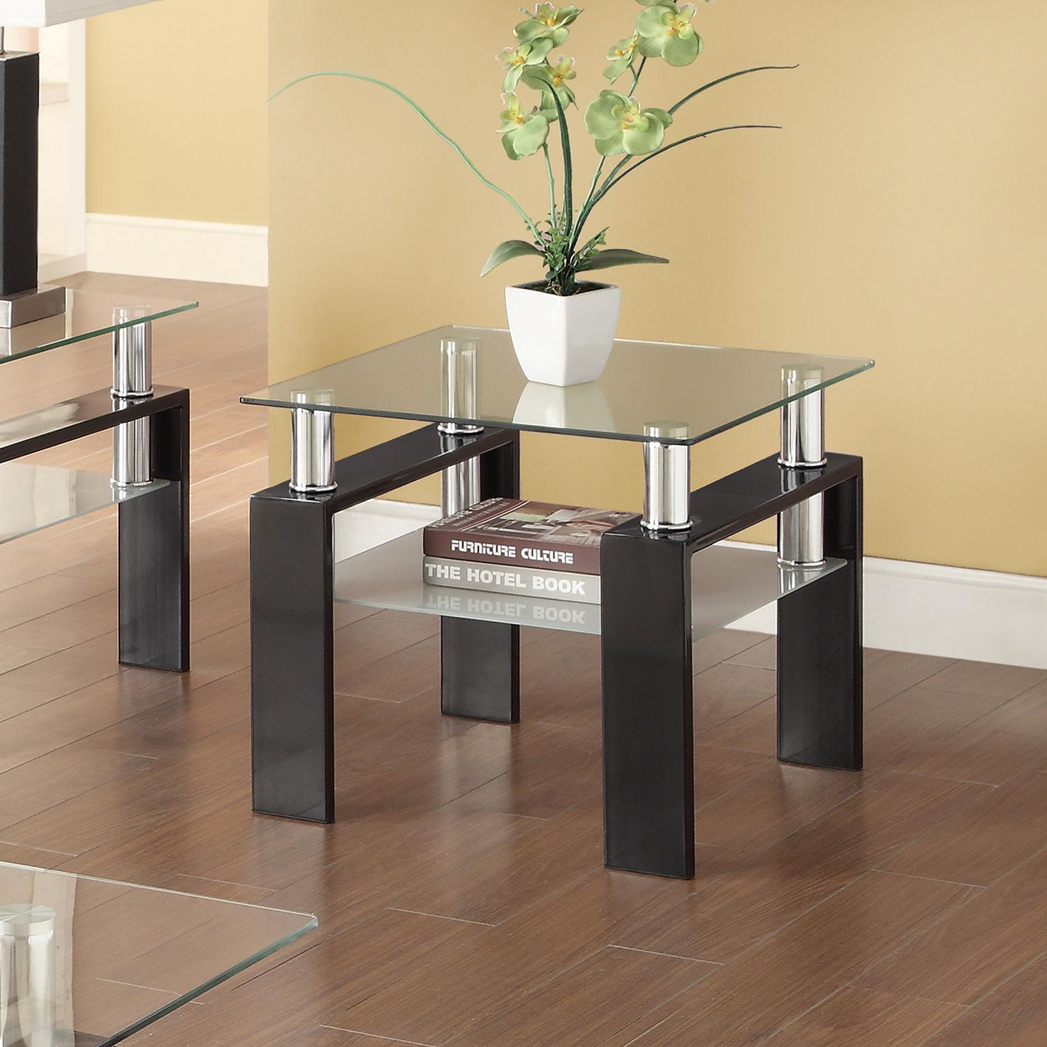 Coaster Furniture Dyer 702287 1-shelf Square Glass Top Side End Table - Black - Image 2