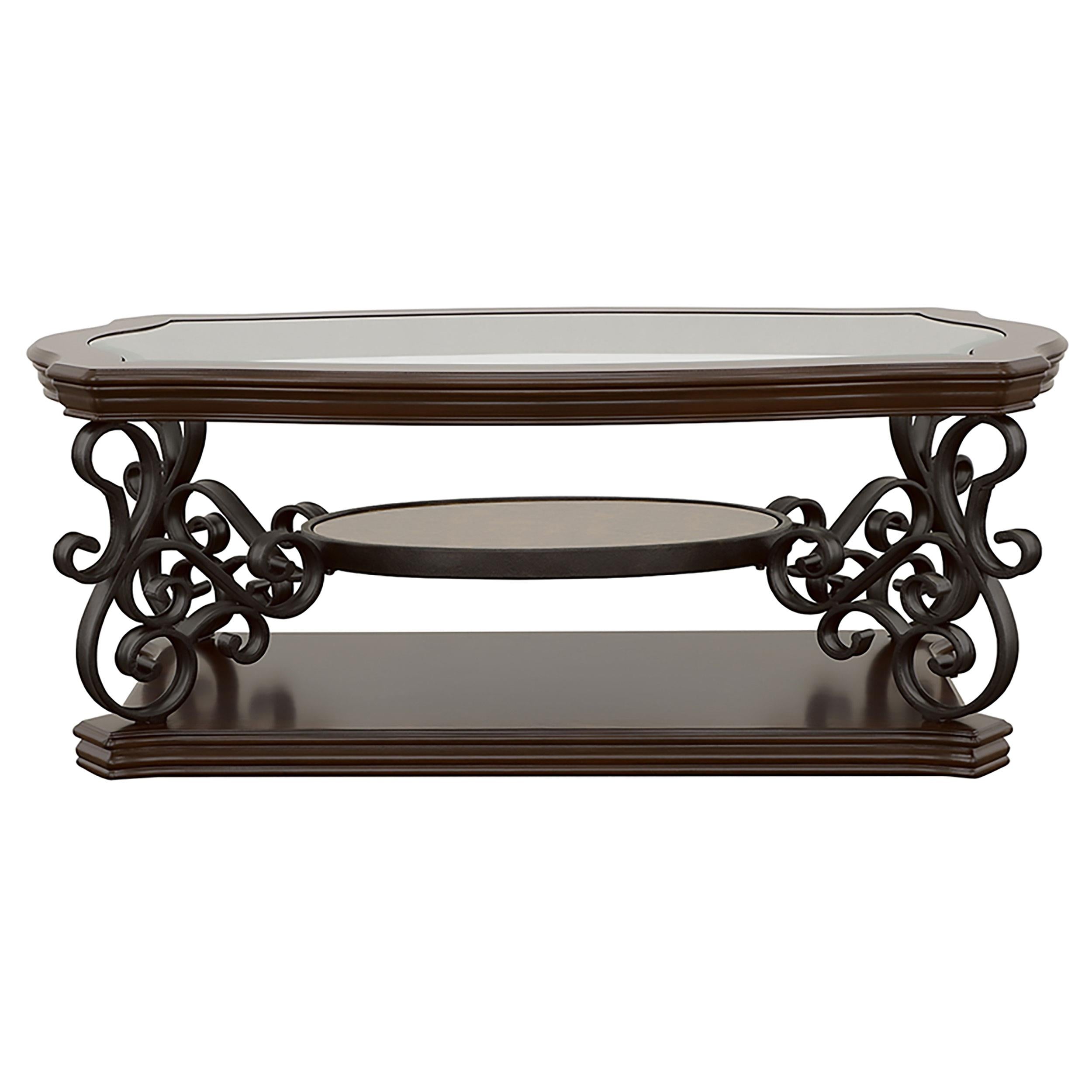 Coaster Furniture Laney 702448 1-shelf Glass Top Rectangular Coffee Table - Deep Merlot - Image 3
