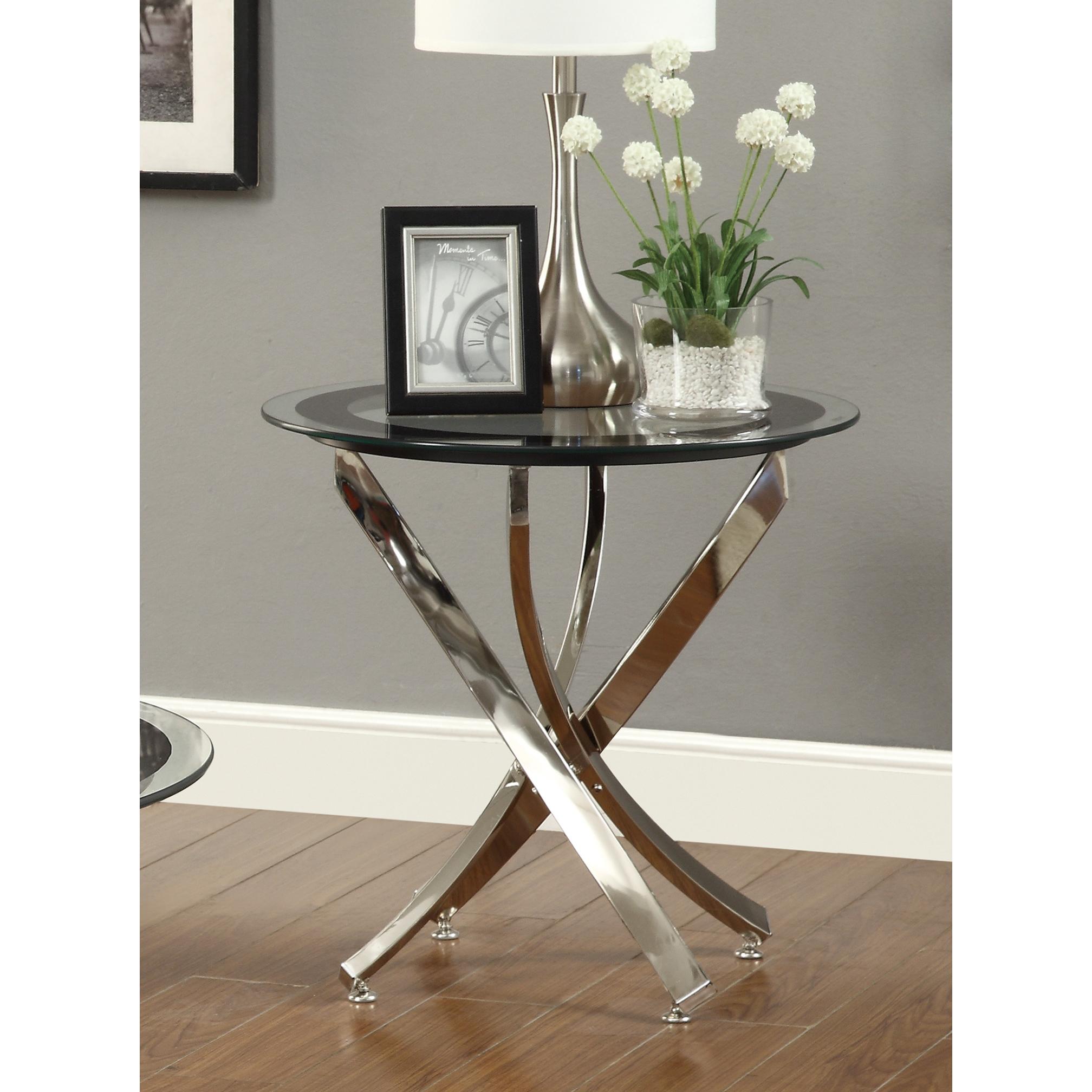 Coaster Furniture Brooke 702587 Round Glass Top Side End Table Metal Base - Chrome - Image 2