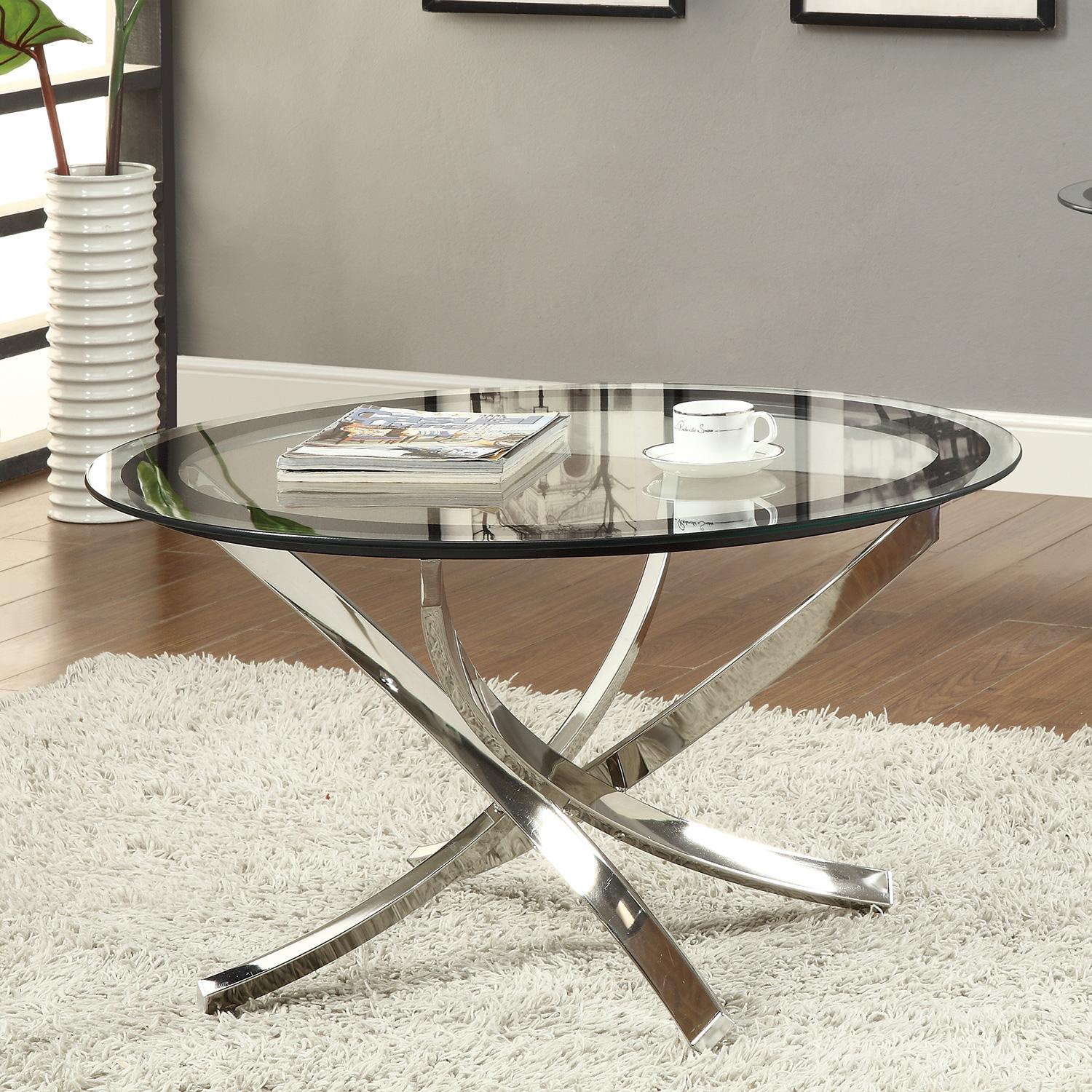 Coaster Furniture Brooke 702588 Round Glass Top Coffee Table Metal Base - Chrome - Image 2