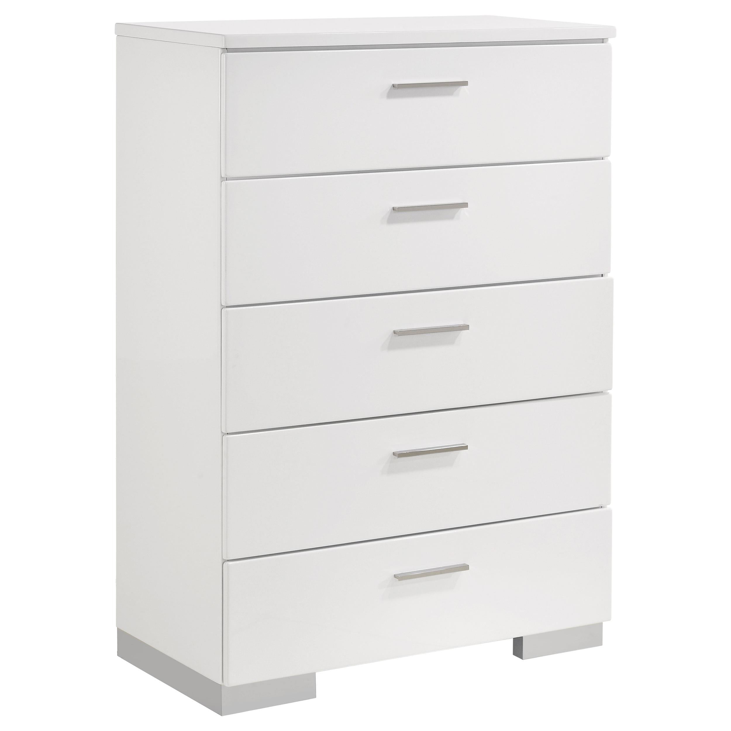 Coaster Furniture Felicity 203505 5-Drawer Bedroom Chest - White High Gloss - Image 1