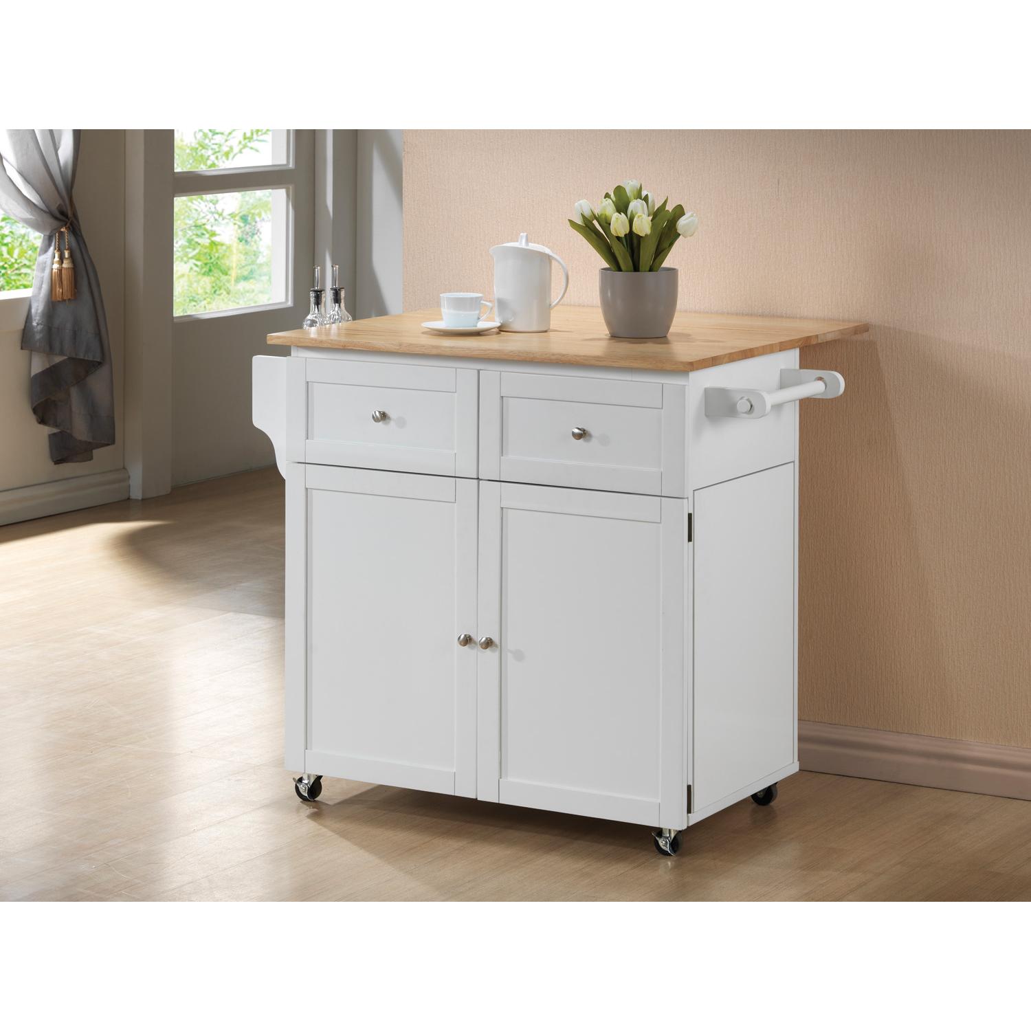 Coaster Furniture Jalen 900558 3-door Mobile Kitchen Cart – Natural Brown and White