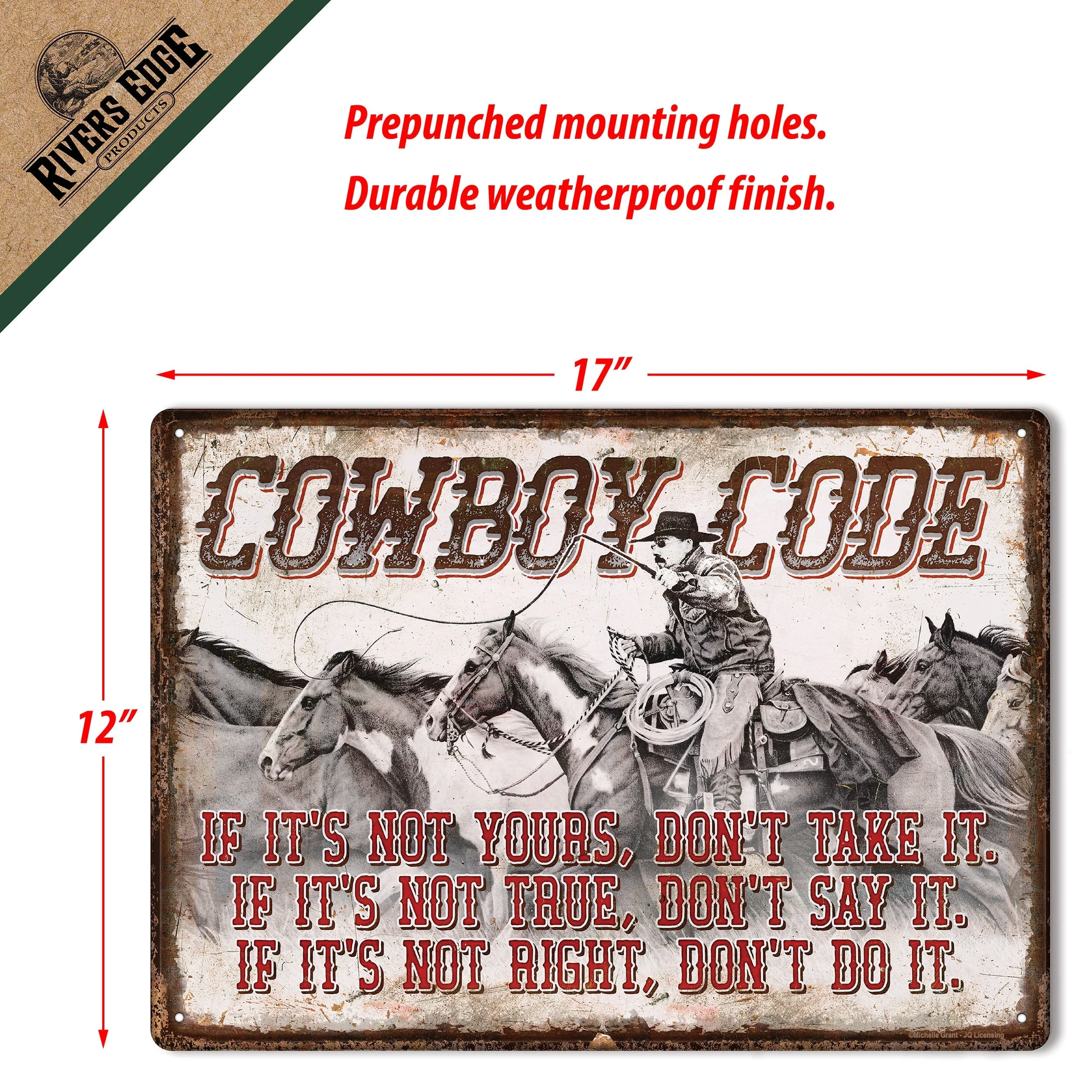 Tin Sign 12in x 17in-Cowboy Code - Image 2