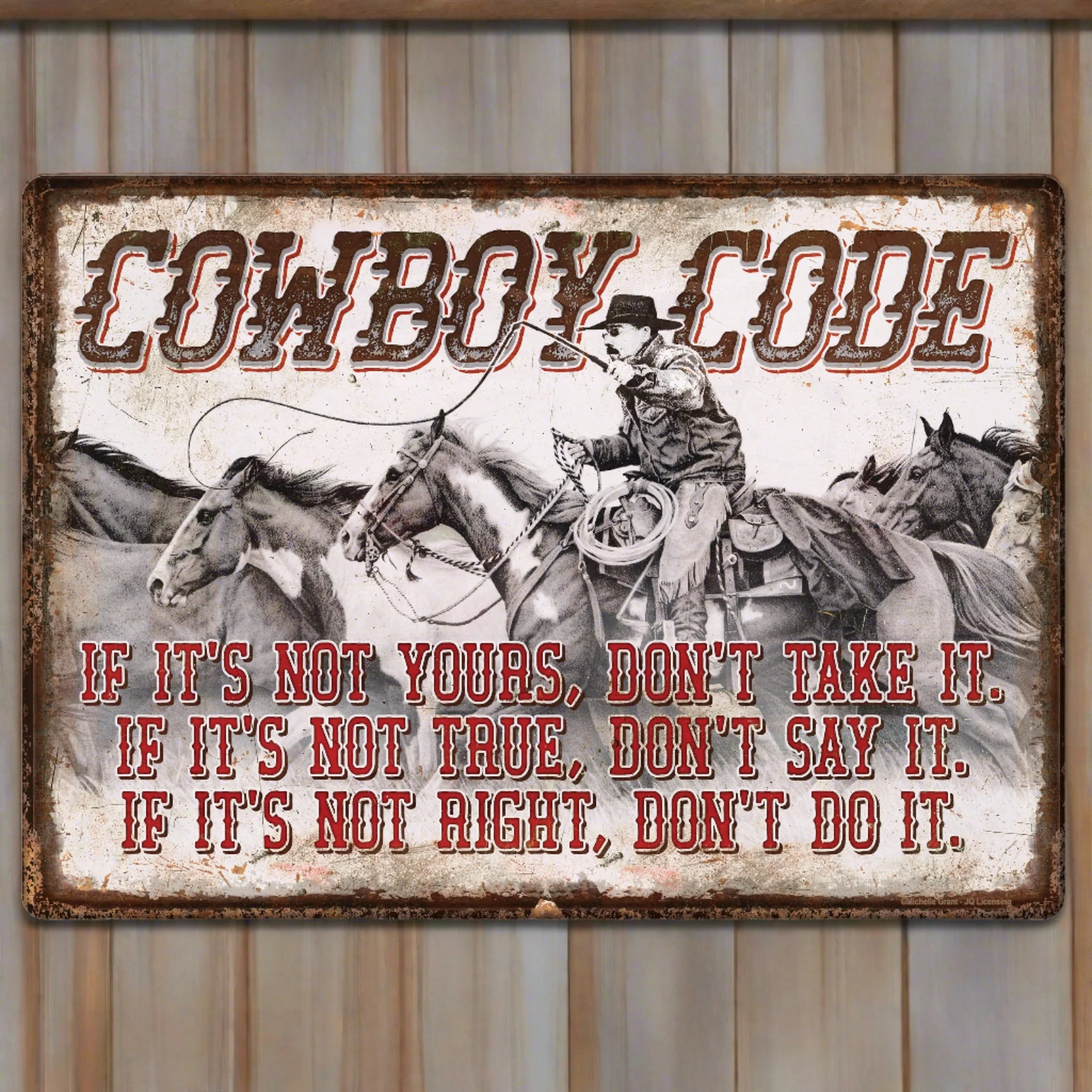 Tin Sign 12in x 17in-Cowboy Code - Image 1