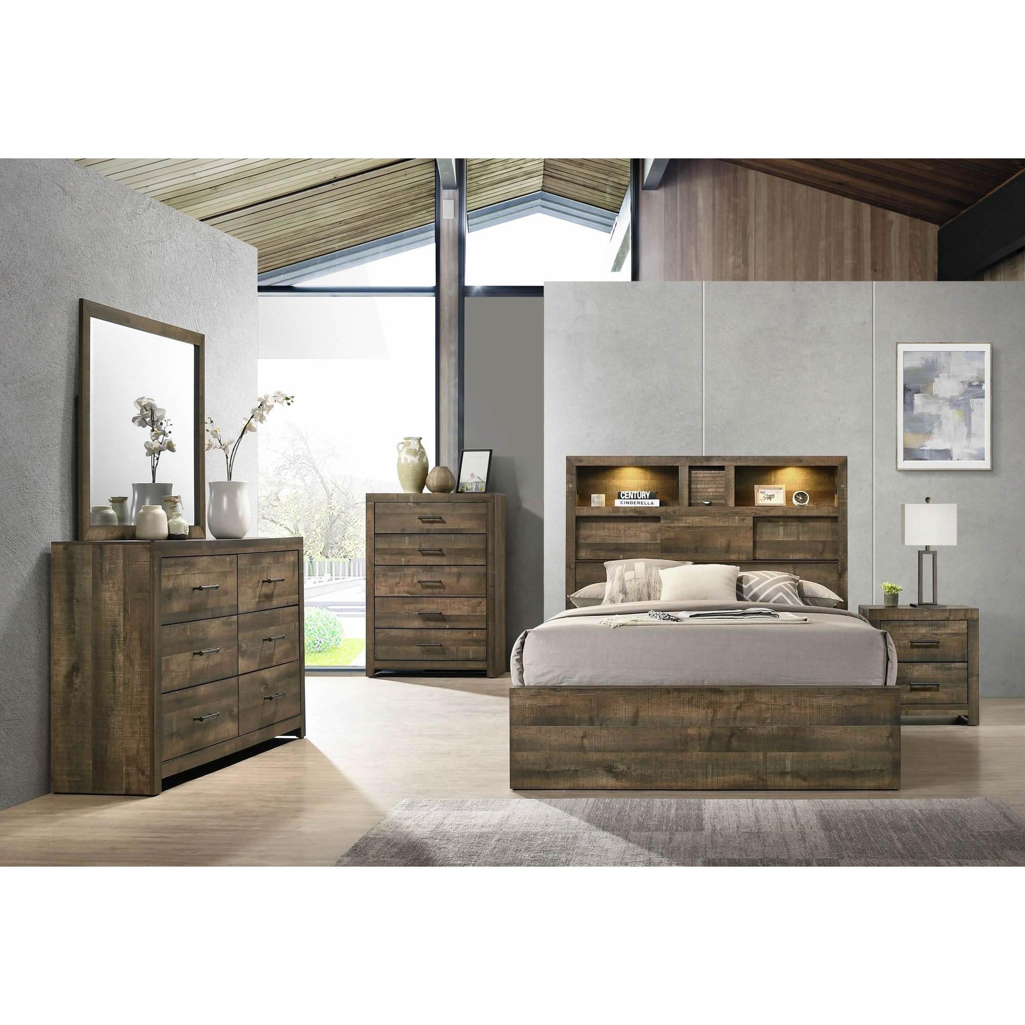 Elements International Bailey BY500 5 pc Queen Bookcase Bedroom Set