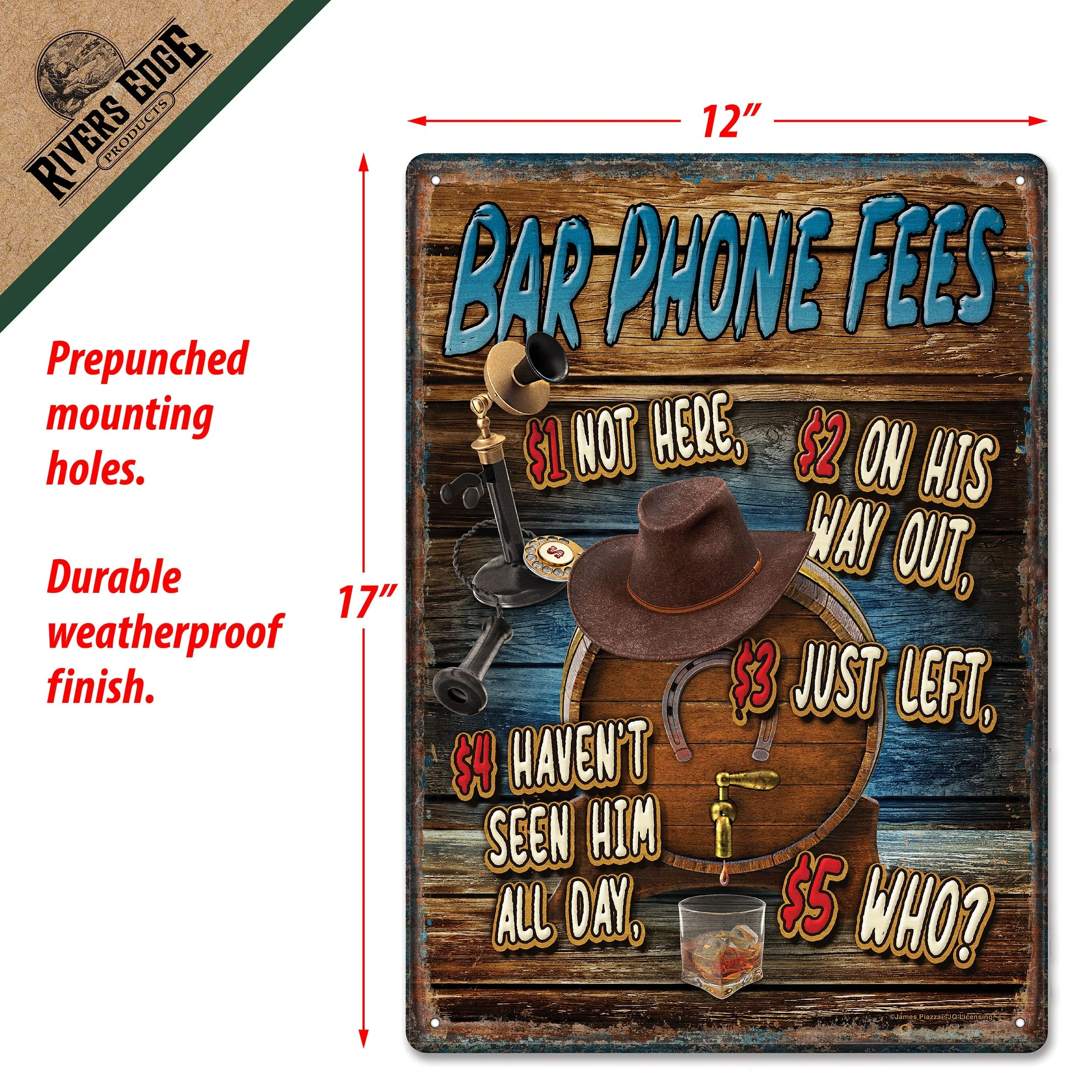 Tin Sign 12in x 17in-Bar Phone Fees - Image 2