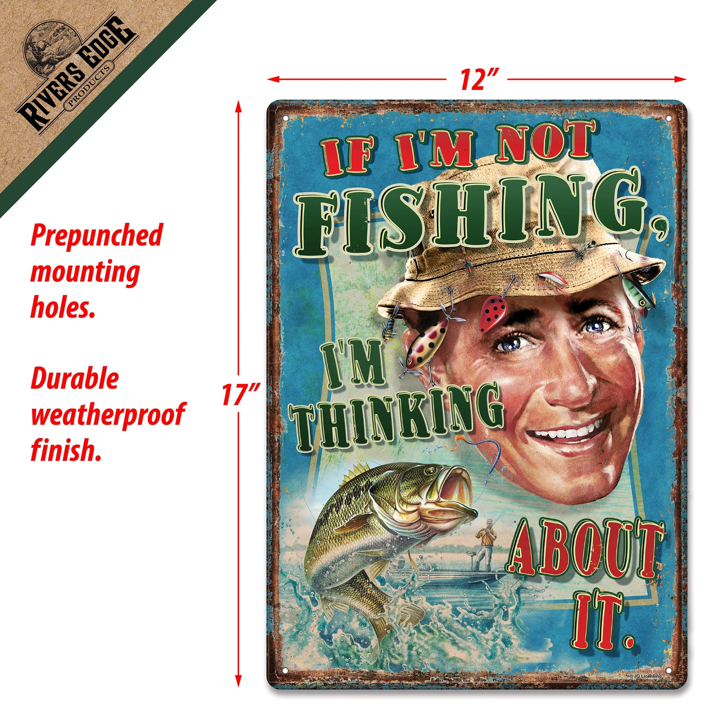 Tin Sign 12in x 17in-Think Fishing - Image 2